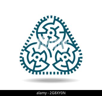 Three-element gray-blue maze. Labyrinth made of three round parts Stock Vector