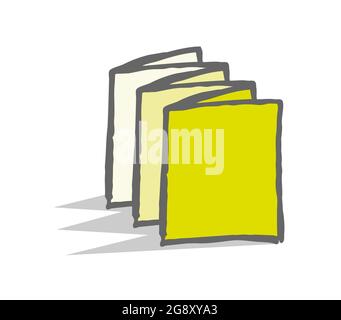 Sheet of paper formed into an accordion. 6-card leaflet. Freehand drawing Stock Vector