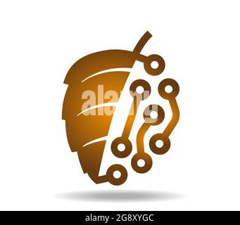 Golden leaf composed of half natural leaf and half electronic circuit board Stock Vector