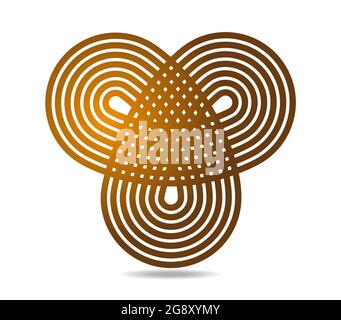 Thick mobius loop like logo made of seven golden lines Stock Vector