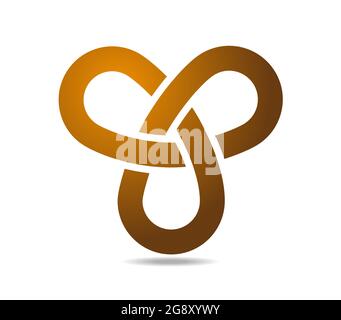 Golden Mobius loop with three elements. Road junction, traffic Stock Vector