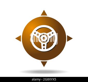 Sport steering wheel on the background of a golden circle with the directions of the world Stock Vector