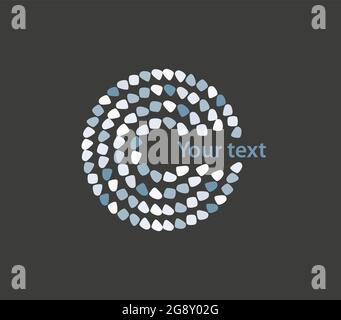 Logo consists of four circles made of gray-blue irregular shapes. Dark background Stock Vector