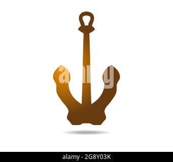 Golden anchor silhouette. Logo symbol Stock Vector