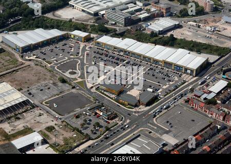 aerial view of Liverpool Shopping Park, Stanley, Liverpool Stock Photo