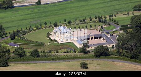 aerial view of a newly built modern mansion at Smithies Bridge near Clitheroe, Lancashire Stock Photo