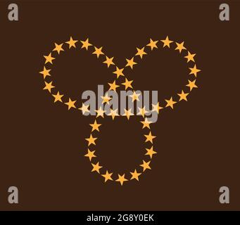 Mobius loop with three elements made of golden stars on dark background Stock Vector