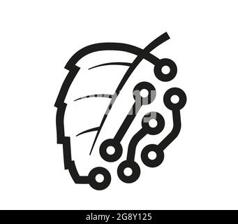 Logo in the form of half a leaf, half a circuit board Stock Vector