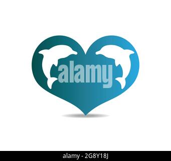Dolphins jumping out of the water. Clean and washing and laundry. Love heart Stock Vector