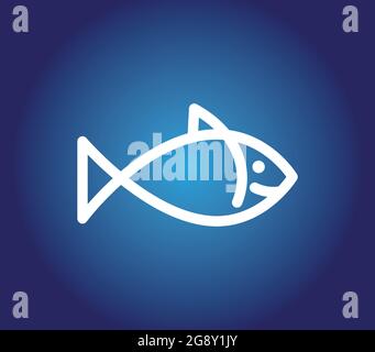 Stylized smiling fish drawing linear logo symbol Stock Vector