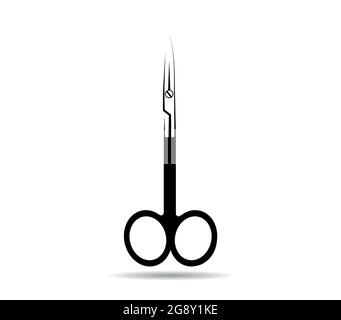 Surgical scissors closed. In black Stock Vector