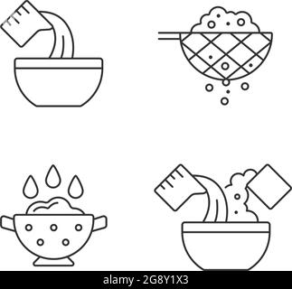 Food preparation instruction linear icons set Stock Vector