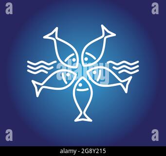 Stylized fish in a circle drawing linear logo symbol Stock Vector