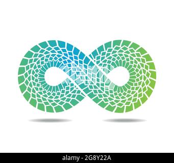 Mobius loop made of tire track in blues and greens. Snakes skin. Infinity symbol. Road junction, traffic Stock Vector
