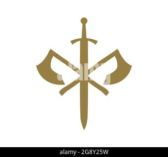 Sword and two crossed axes Stock Vector