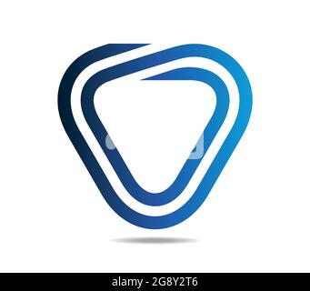 Rounded blue triangle made of two lines Stock Vector