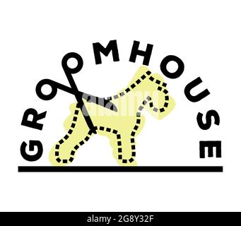 Ready logo for a groomhouse dog's silhouette made of dotted line Stock Vector