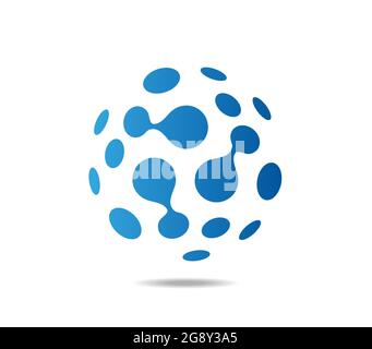 A transparent sphere covered with a raster of blue connected and separate dots Stock Vector