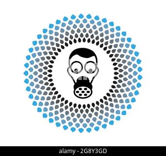 Human head wearing a gas mask. Poisoning the environment. Polluted black blue rain circle. COVID-19. Acid rain Stock Vector