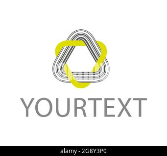 Intertwined rounded triangles. One made of a barcode, the other is green. Ready logo Stock Vector