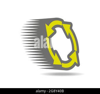 Ring made of green grey-framed arrows in perspective during movement. Rush hurry. Road junction Stock Vector
