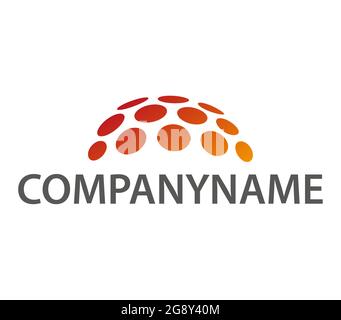 Ready logo with red and orange dots lying in the hemisphere Stock Vector