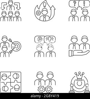 Team working linear icons set Stock Vector
