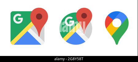 Collection of popular navigation icons printed on paper: Google Maps Stock Vector