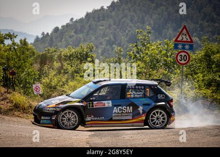 Rome, Italy. July 23 2021: 07 Nil SOLANS (ESP), Marc MARTI (ESP), Skoda Fabia Rally2 Evo, Rallye Team Spain, action during the 2021 FIA ERC Rally di Roma Capitale, 3rd round of the 2021 FIA European Rally Championship, from July 23 to 25, 2021 in Roma, Italy - Photo Alexandre Guillaumot / DPPI Credit: DPPI Media/Alamy Live News Stock Photo