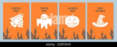 Celebrate Halloween night greeting cards with glyph icon element set Stock Vector