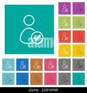 User OK multi colored flat icons on plain square backgrounds. Included white and darker icon variations for hover or active effects. Stock Vector
