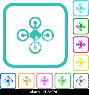 Drone top view solid vivid colored flat icons in curved borders on white background Stock Vector