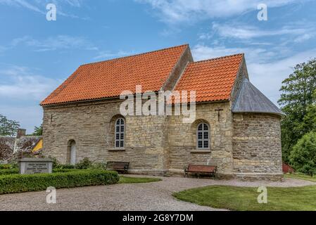 aged stone church from the early 12th century, Borrie, Sweden, July 16, 2021 Stock Photo