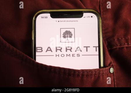 KONSKIE, POLAND - July 22, 2021: Barratt Homes logo displayed on mobile phone Stock Photo