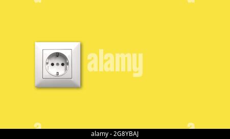 Electrical outlet on sunny yellow wall, european F socket standard, sun power and renewable energy concept background with copy space Stock Photo
