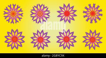 Collection of purple stars flowers blossom petal snowflakes icon object element isolated abstract background pattern vector and illustration EPS10 Stock Vector