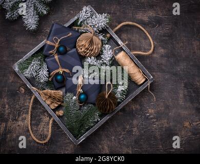 Christmas composition with gift boxes Stock Photo