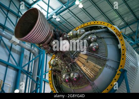 Cape Canaveral, Florida, United States - July 21 2021: Saturn V Moon Rocket Third Stage Engine Exhaust of the Apollo Program Spacecraft. Stock Photo