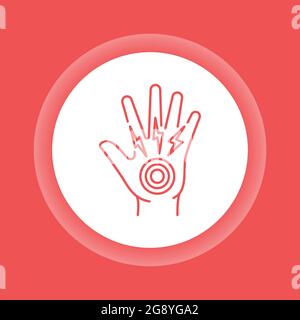 Acute hand pain color button icon. Sprain, injury. Isolated vector element. Outline pictogram for web page, mobile app, promo Stock Vector
