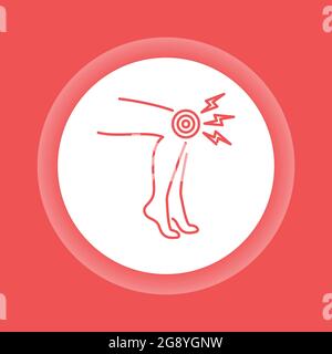 Acute knee pain color button icon. Sprain injury or arthritis. Isolated vector element. Outline pictogram for web page, mobile app, promo. Stock Vector