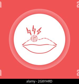 Acute pain lips color button icon. Infectious disease herpes. Isolated vector element. Outline pictogram for web page, mobile app, promo. Stock Vector