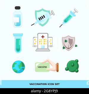 vaccine vector icon set with a flat design, suitable for use as website elements, banners and others, EPS presents icons that are grouped also based o Stock Vector