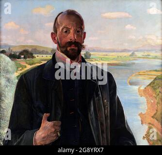 Self-portrait with the Vistula in the Background by Jacek Malczewski (1854-1929), oil on canvas, 1901 Stock Photo