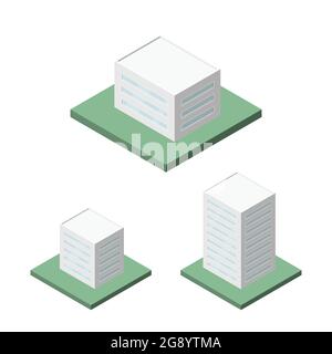Vector Isometric Set of Modern Office Tall Building for Icon, Infographic design. Stock Vector
