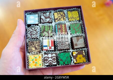 USA. 13th May, 2021. Colorful chocolates from Kokak Chocolates in the Castro, San Francisco, California, May 13, 2021. (Photo by Smith Collection/Gado/Sipa USA) Credit: Sipa USA/Alamy Live News Stock Photo