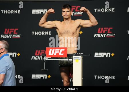 Las Vegas, USA. 23rd July, 2021. Las Vegas, NV - JULY 23:Ian Heinisch steps on the scale for the official weigh-ins during UFC Fight Night Vegas 32 - Weigh-in at UFC APEX on July 23, 2021 in Las Vegas, NV, United States. (Photo by Louis Grasse/PxImages) Credit: Px Images/Alamy Live News Stock Photo