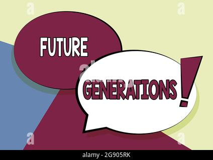 Text caption presenting Future Generations. Business overview generations to come after the currently living generation Two Colorful Overlapping Stock Photo