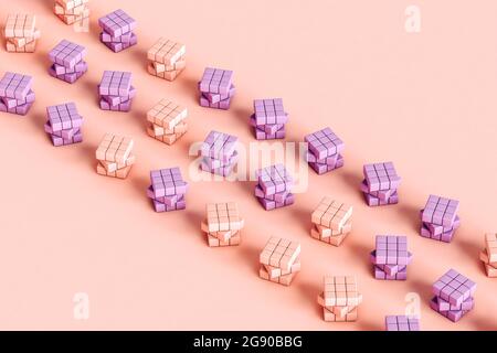 Pattern of blank pastel colored puzzle cubes Stock Photo