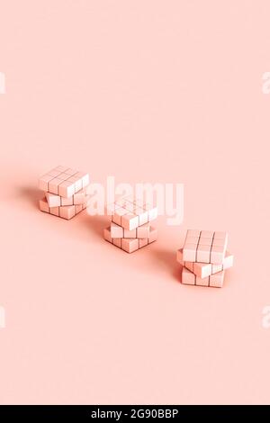 Pattern of blank pastel colored puzzle cubes Stock Photo