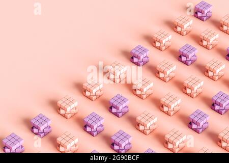 Pattern of blank pastel colored puzzle cubes Stock Photo